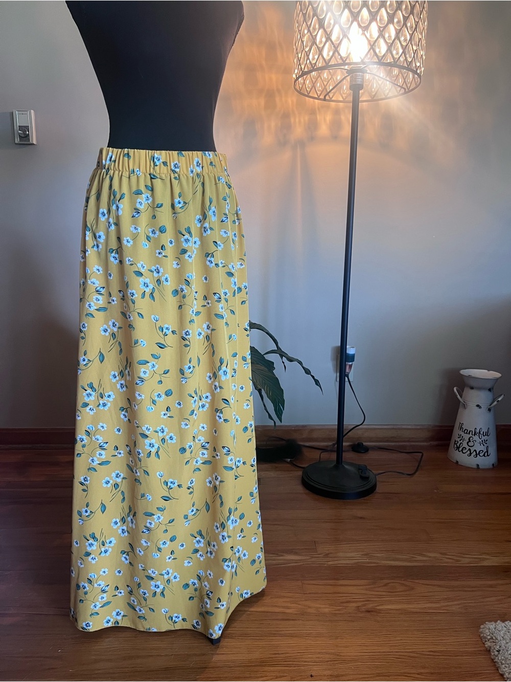 Women’s Yellow Floral Maxi Skirt - Polyester